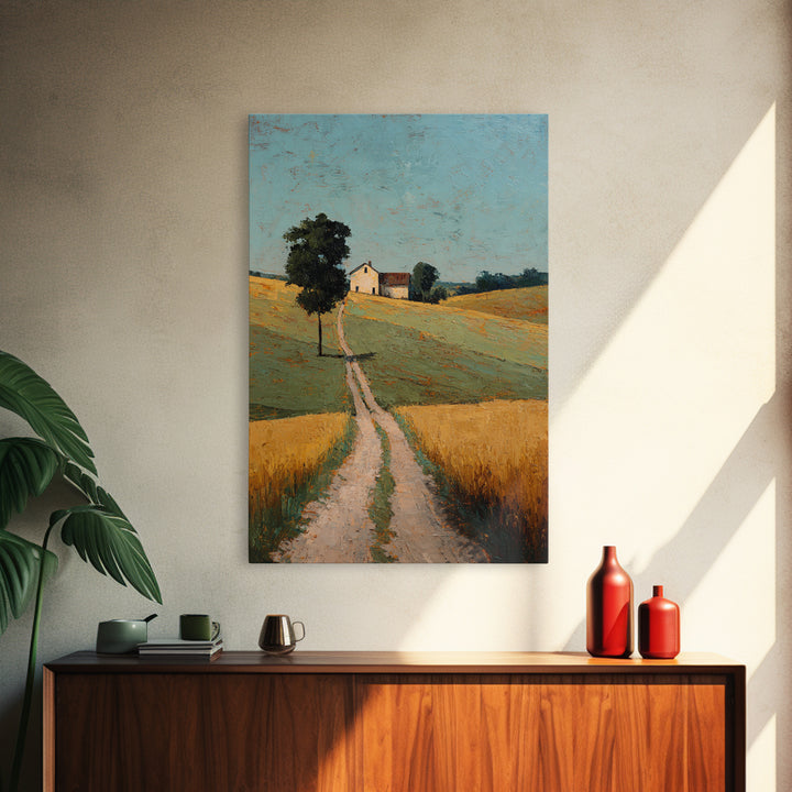 Country Road Disappearing into Green Hills Framed Canvas Print, Country Art, Farmhouse Decor, Country, Gallery Wall Art, COU-2x3-87