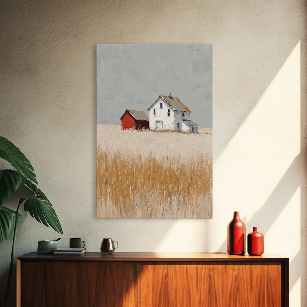 White Farmhouse Surrounded by Tall Grass Framed Canvas Print, Country Art, Printable Wall Art, Farmhouse Decor, Country, COU-2x3-90