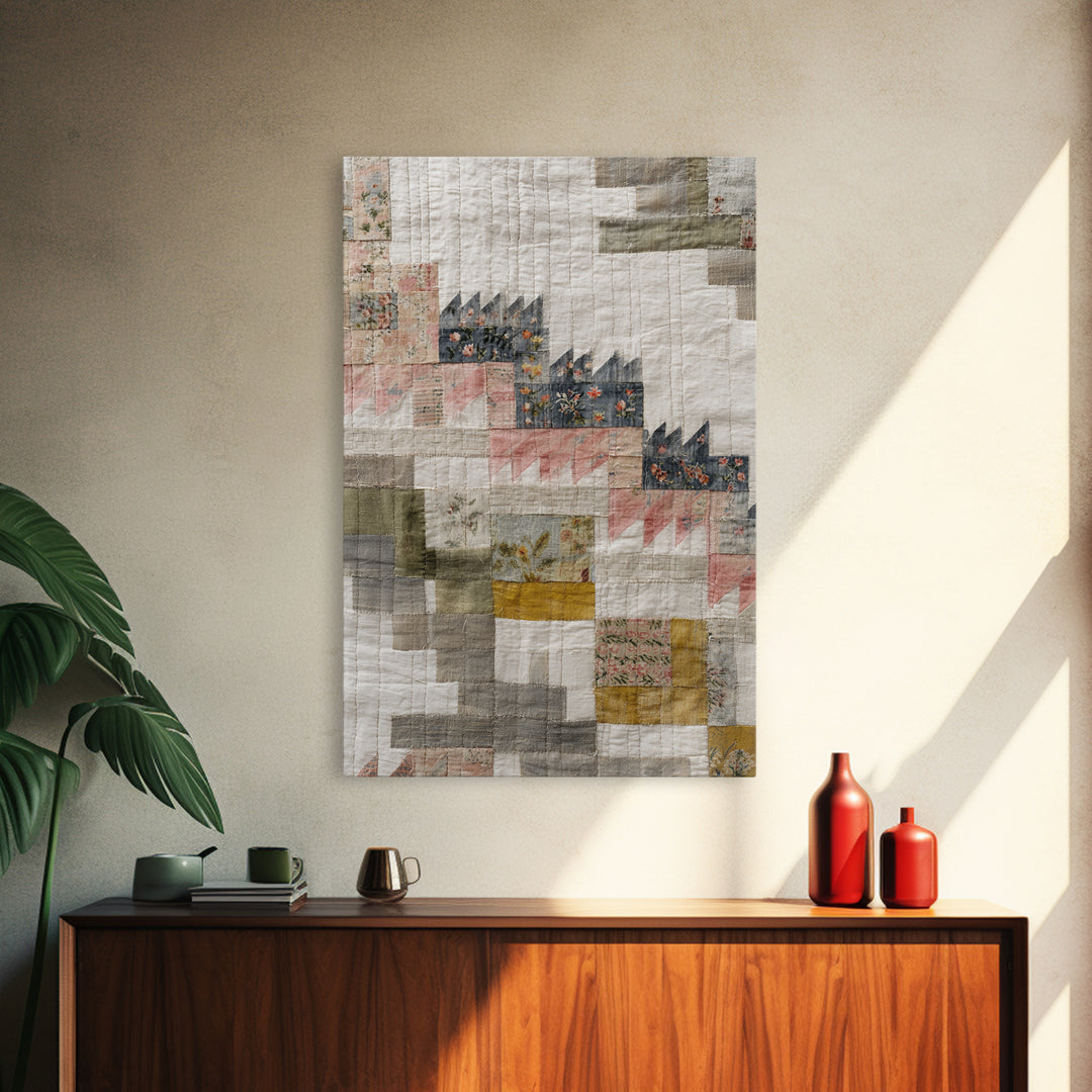 Quilt Geometric Folk Pattern Framed Canvas Print, Country Art, Gallery Decor, Farmhouse Decor, Fine Art, Country, COU-2x3-92
