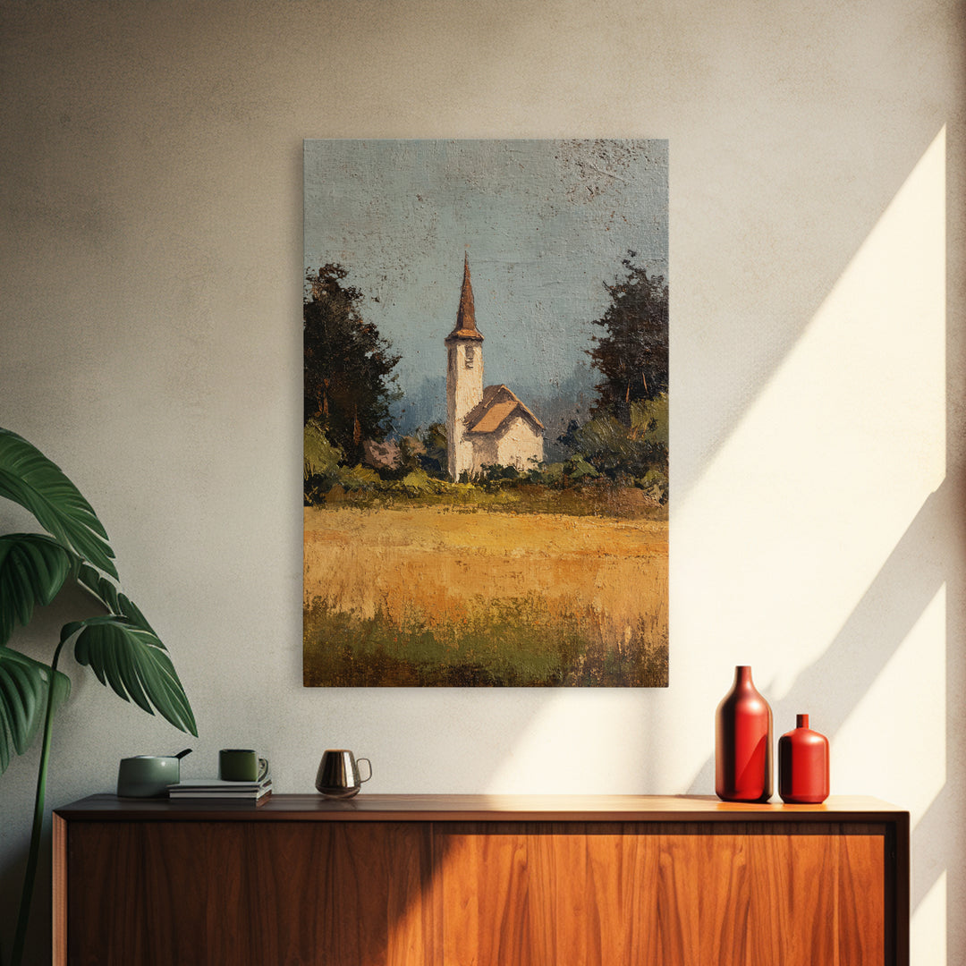 Country Church Steeple Beyond Trees Canvas Print, Country Art, Digital Print, Farmhouse Decor, Country, French Country Decor, COU-2x3-99