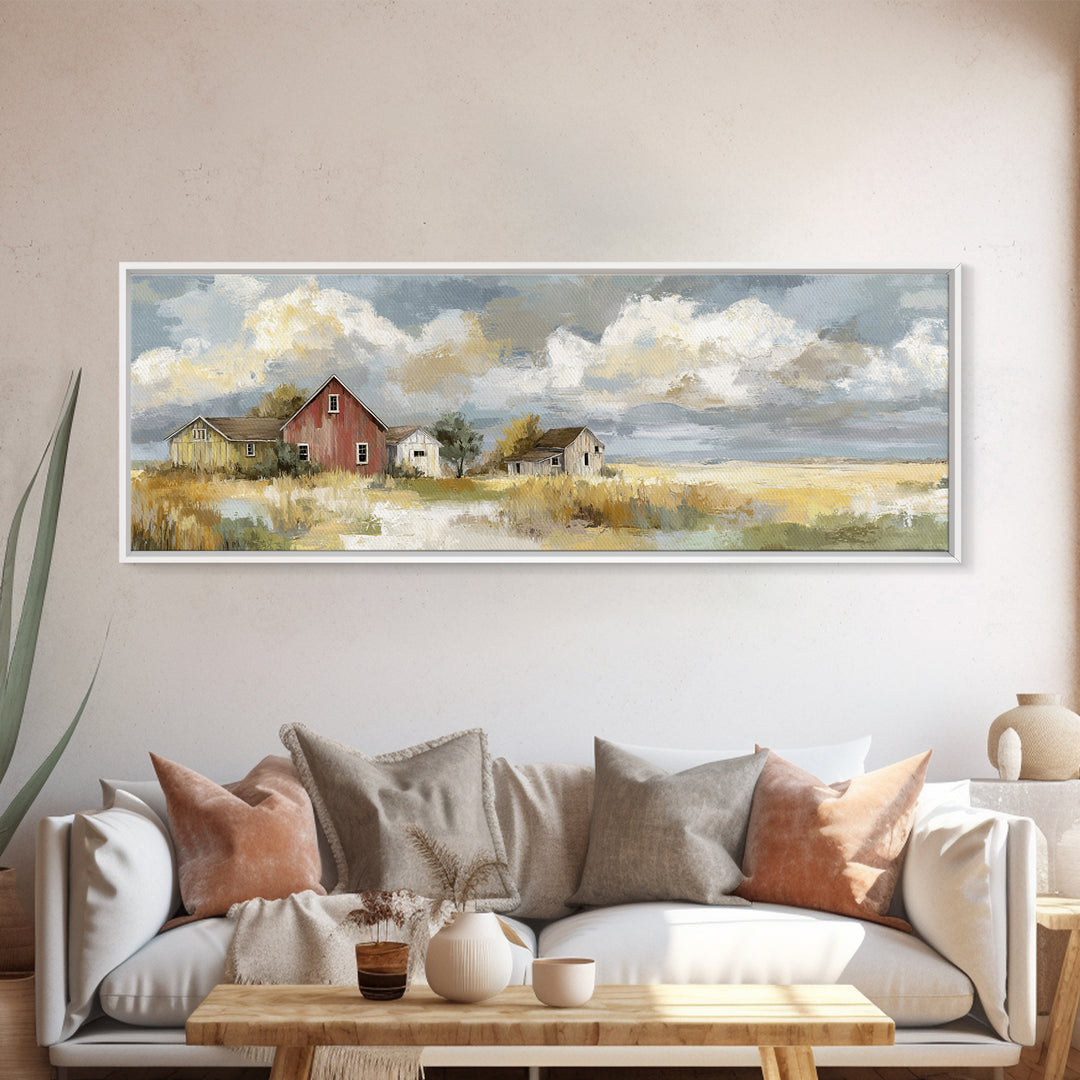 Cornfield under Dramatic Summer Clouds Framed Canvas Print, Country Art, Home Decor, Farmhouse Decor, Fine Art, Country, COU-3x1-10