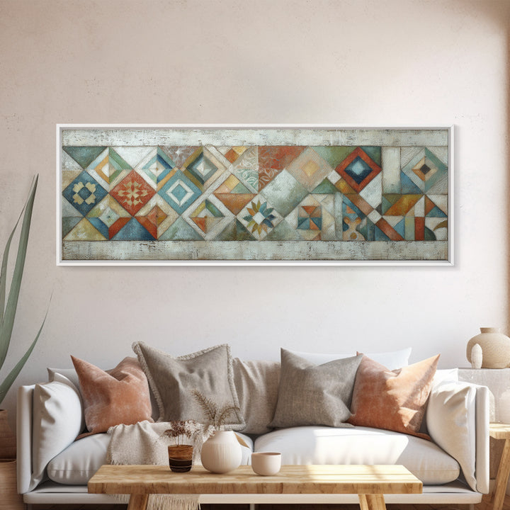 Quilt Geometric Folk Pattern Canvas Print, Country Art, Neutral Decor, Farmhouse Decor, Fine Art, Country, Home Decor, COU-3x1-100