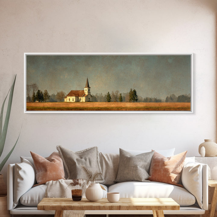 Country Church Steeple Beyond Trees Canvas Print, Country Art, Farmhouse Wall Art, Farmhouse Decor, Watercolor Art, Country, COU-3x1-11