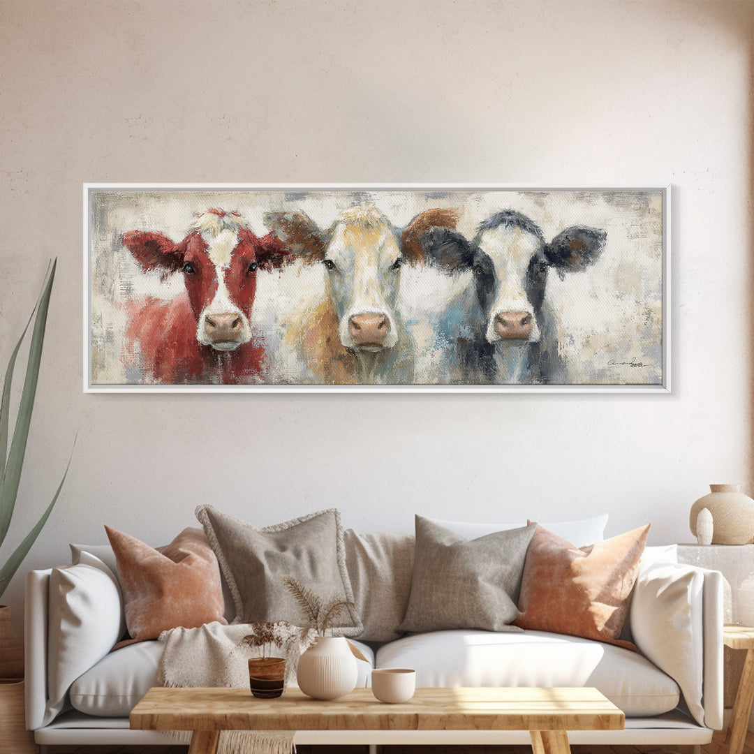 Cow Portrait with Gentle Farmhouse Personality Canvas Print, Country Art, French Country, Farmhouse Decor, Fine Art, Country, COU-3x1-20