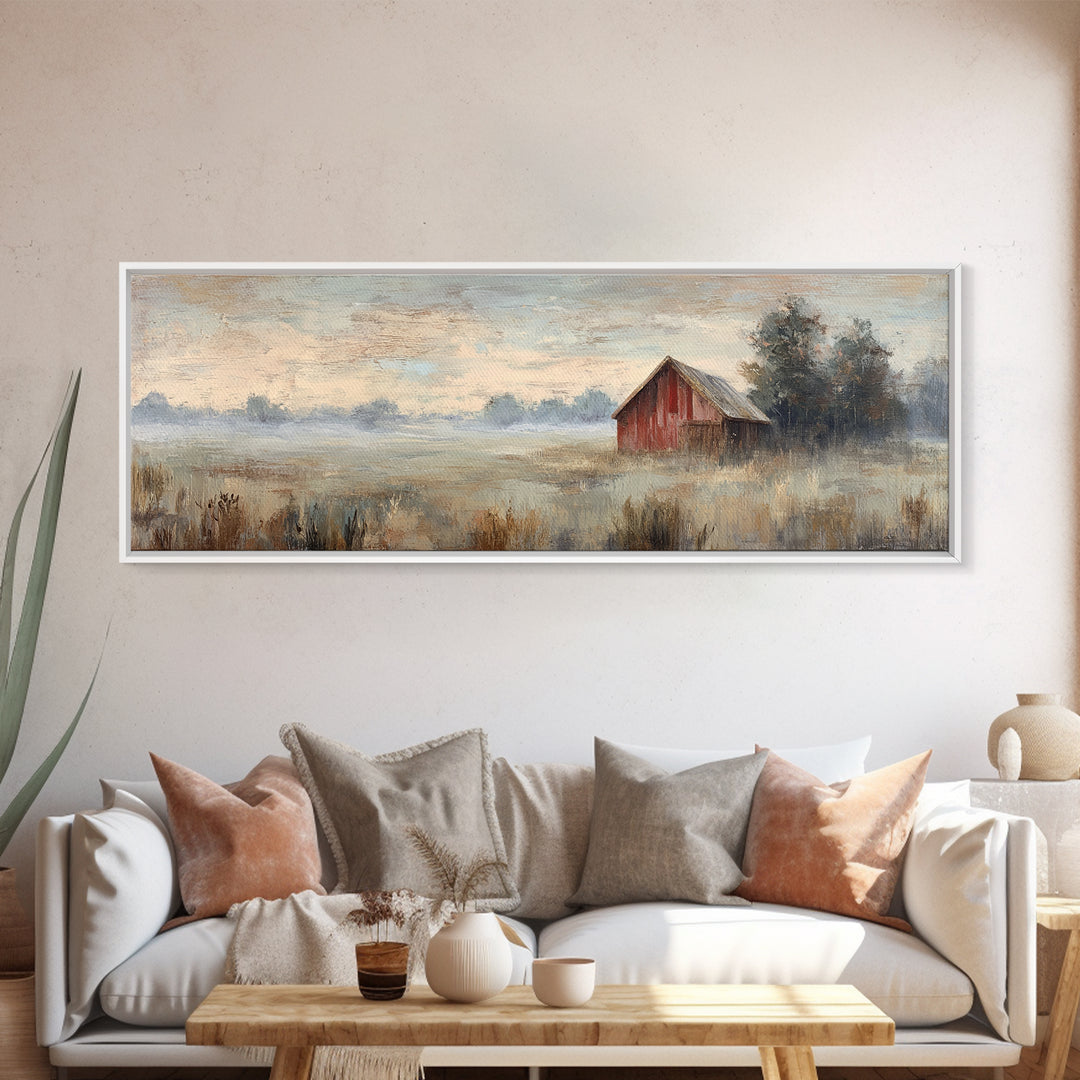 Deer Crossing a Misty Morning Field Canvas Print, Country Art, Gallery Decor, Farmhouse Decor, Fine Art, Country, COU-3x1-3