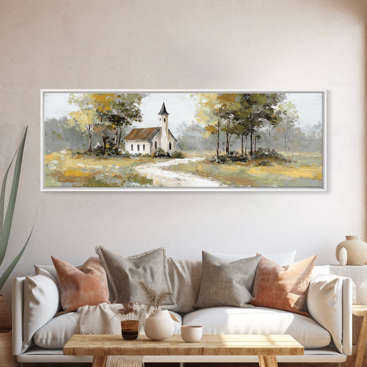 Country Church Steeple Beyond Trees Canvas Print, Country Art, Luxury Decor, Farmhouse Decor, Fine Art, Country, COU-3x1-35