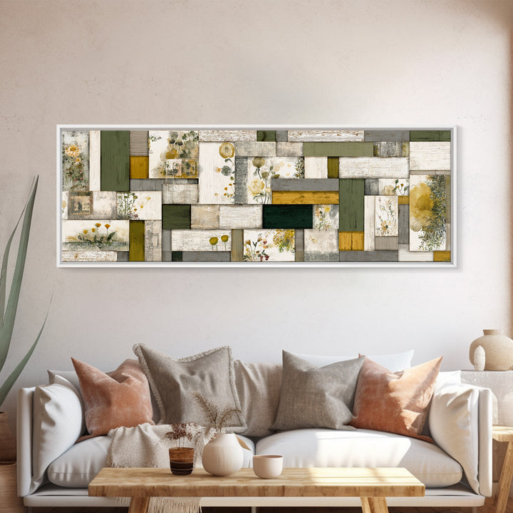 Quilt Geometric Folk Pattern Canvas Print, Country Art, Floral Wall Art, Farmhouse Decor, Abstract Art, Country, Fine Art Print, COU-3x1-4