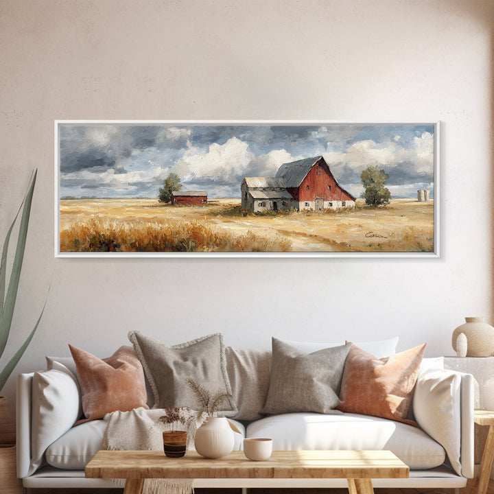 Cornfield under Dramatic Summer Clouds Framed Canvas Print, Country Art, Digital Print, Farmhouse Decor, Fine Art, Country, COU-3x1-58