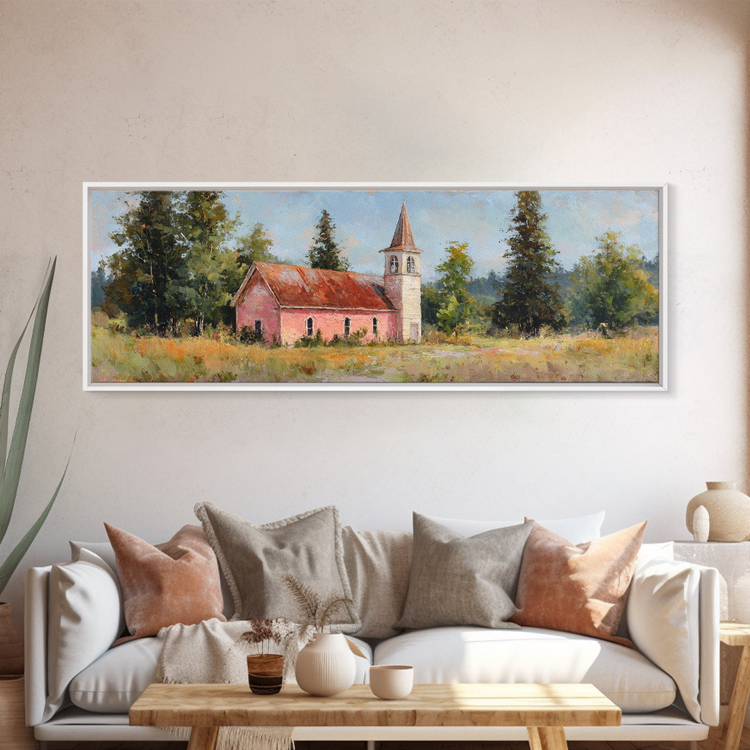 Country Church Steeple Beyond Trees Framed Canvas Print, Country Art, Wall Art, Farmhouse Decor, Fine Art, Country, COU-3x1-59
