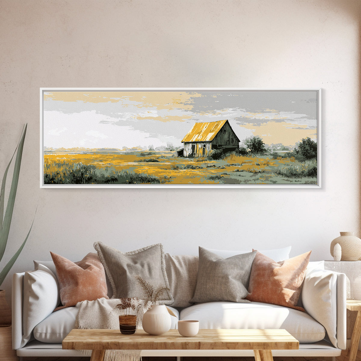 Rustic Barn Silhouette Framed Canvas Print, Country Art, Farmhouse Decor, Abstract Art, Country, Farmhouse Wall Decor, COU-3x1-67