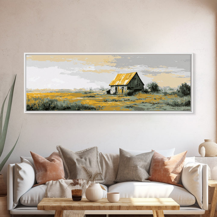 Rustic Barn Silhouette Framed Canvas Print, Country Art, Farmhouse Decor, Abstract Art, Country, Farmhouse Wall Decor, COU-3x1-67