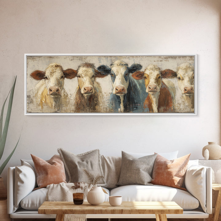 Cow Portrait with Gentle Farmhouse Personality Framed Canvas Print, Country Art, Contemporary Art, Farmhouse Decor, Country, COU-3x1-68