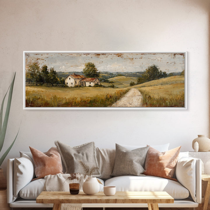 Country Road Disappearing into Green Hills Canvas Print, Country Art, Oil Painting, Farmhouse Decor, Fine Art, Country, COU-3x1-71