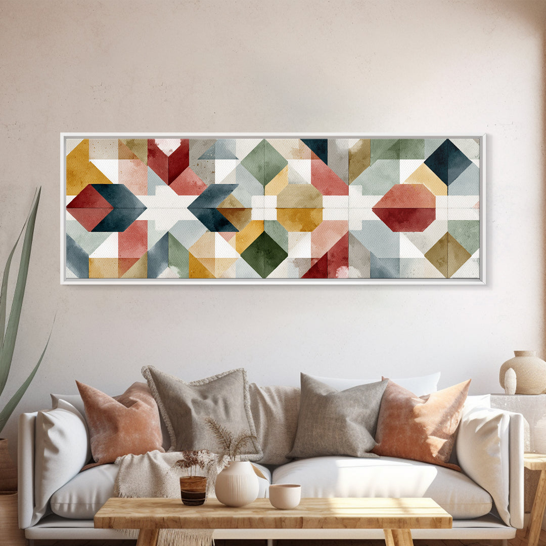 Quilt Geometric Folk Pattern Canvas Print, Country Art, Home Decor, Farmhouse Decor, Fine Art, Country, Printable Art, COU-3x1-76