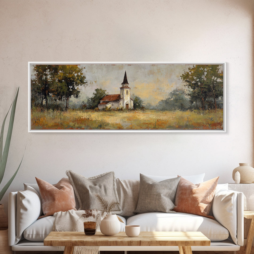 Country Church Steeple Beyond Trees Canvas Print, Country Art, Art Print, Farmhouse Decor, Country, Watercolor Painting, COU-3x1-83