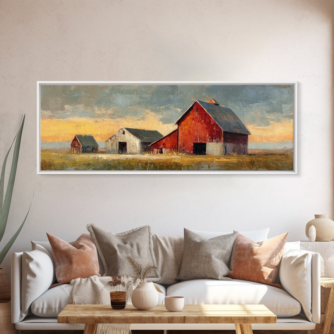 Rustic Barn Silhouette Canvas Print, Country Art, Room Decor, Farmhouse Decor, Fine Art, Country, Oil Painting, COU-3x1-91