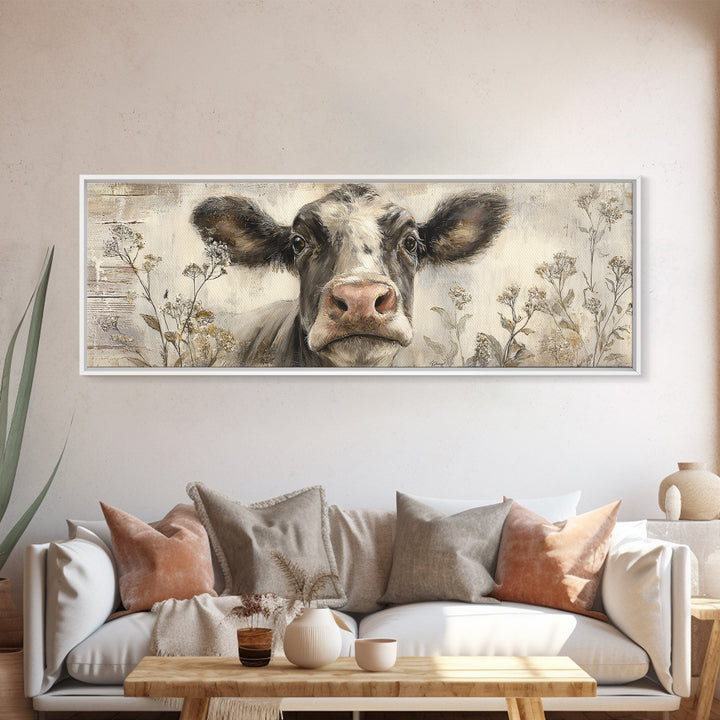 Cow Portrait with Gentle Farmhouse Personality Canvas Print, Country Art, Art Prints, Farmhouse Decor, Fine Art, Country, COU-3x1-92