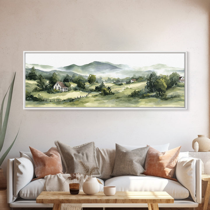 Country Road Disappearing into Green Hills Canvas Print, Country Art, Textured Painting, Farmhouse Decor, Oil Painting, Country, COU-3x1-95