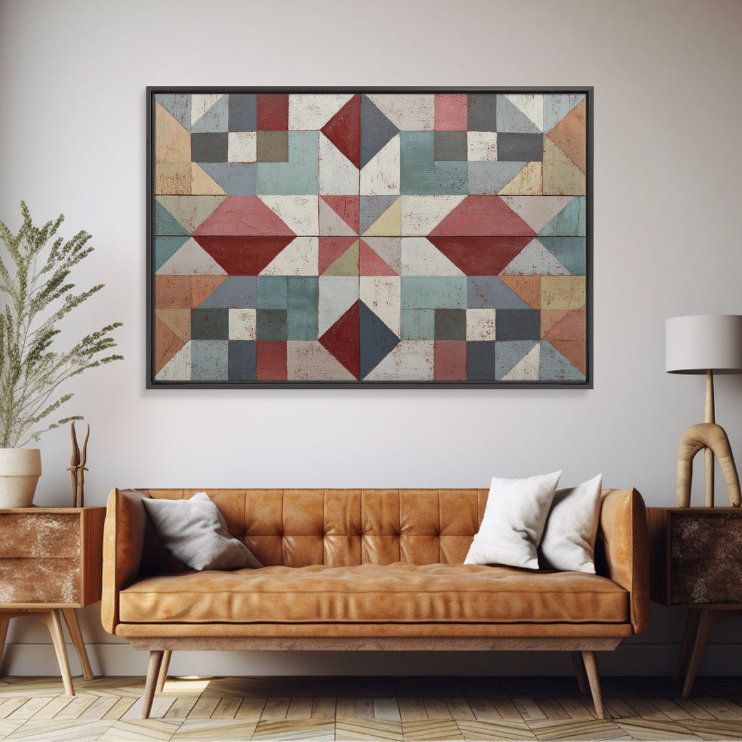 Quilt Geometric Folk Pattern Canvas Print, Country Art, Printable Art, Farmhouse Decor, Abstract Art, Country, French Country, COU-3x2-16