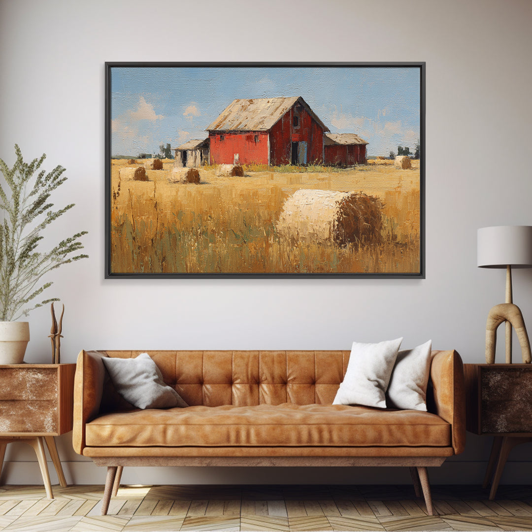 Hay Bales in Late Afternoon Sun Framed Canvas Print, Country Art, Farmhouse Decor, Fine Art, Country, Gallery Wall Art, COU-3x2-24