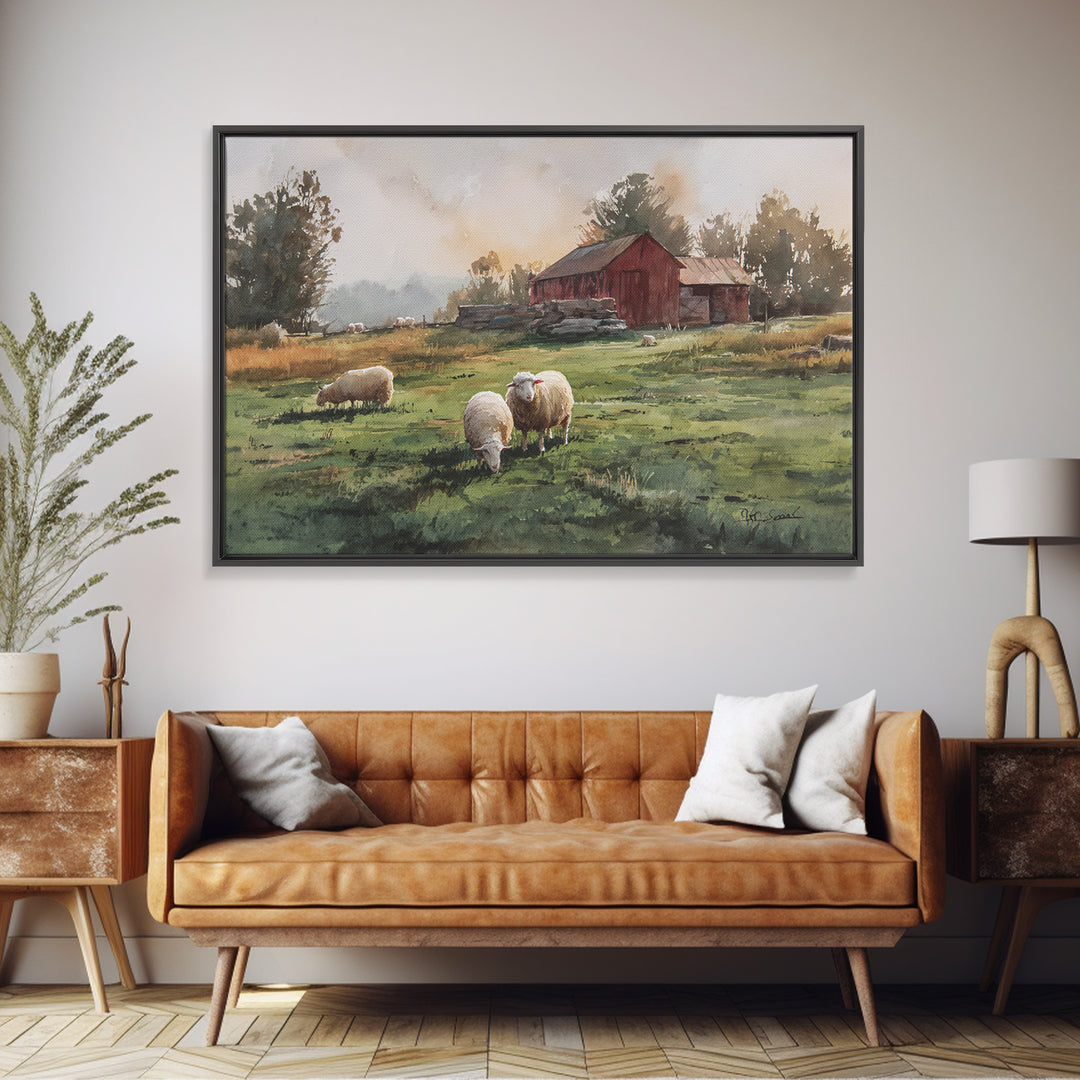 Watercolor Sheep in a Green Pasture Canvas Print, Country Art, Printable Art, Farmhouse Decor, Country, French Country, COU-3x2-3