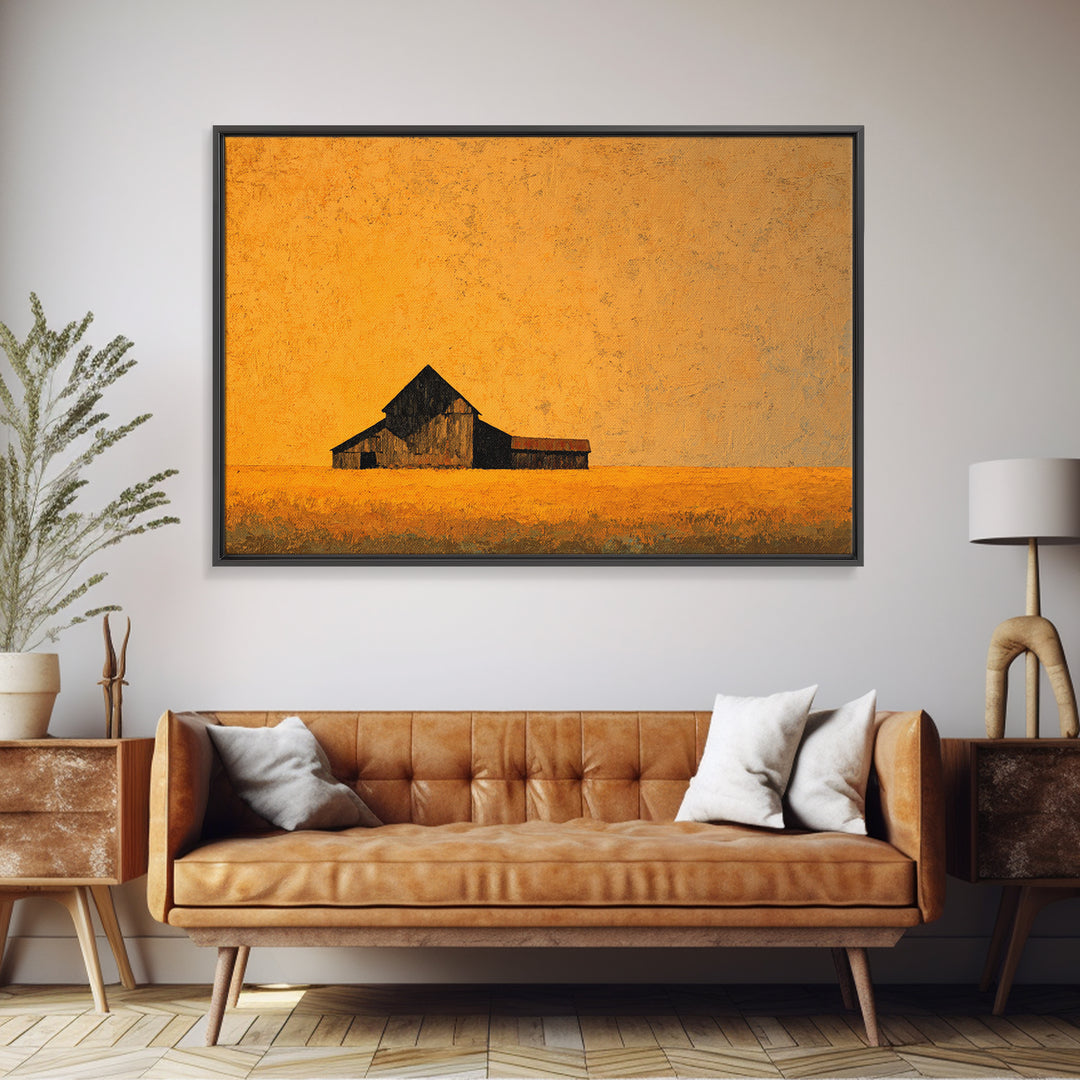 Rustic Barn Silhouette Framed Canvas Print, Country Art, Eclectic Wall Art, Farmhouse Decor, Fine Art, Country, Boho Decor, COU-3x2-31