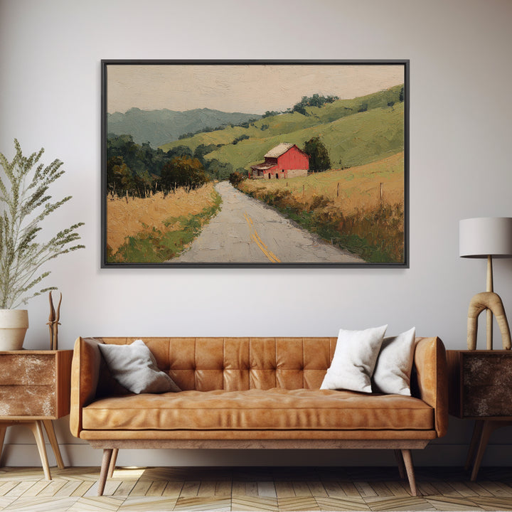 Country Road Disappearing into Green Hills Framed Canvas Print, Country Art, Farmhouse Wall Art, Farmhouse Decor, Country, COU-3x2-35
