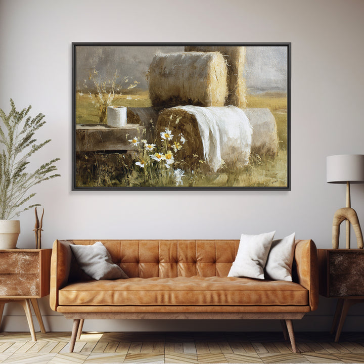 Hay Bales in Late Afternoon Sun Canvas Print, Country Art, Digital Art Prints, Farmhouse Decor, Fine Art, Country, Modern Decor, COU-3x2-48