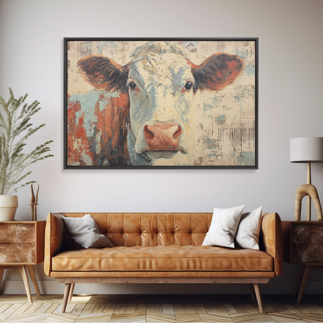 Cow Portrait with Gentle Farmhouse Personality Canvas Print, Country Art, Landscape Wall Art, Farmhouse Decor, Oil Painting, COU-3x2-56