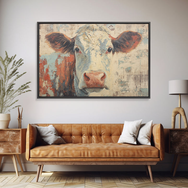 Cow Portrait with Gentle Farmhouse Personality Canvas Print, Country Art, Landscape Wall Art, Farmhouse Decor, Oil Painting, COU-3x2-56