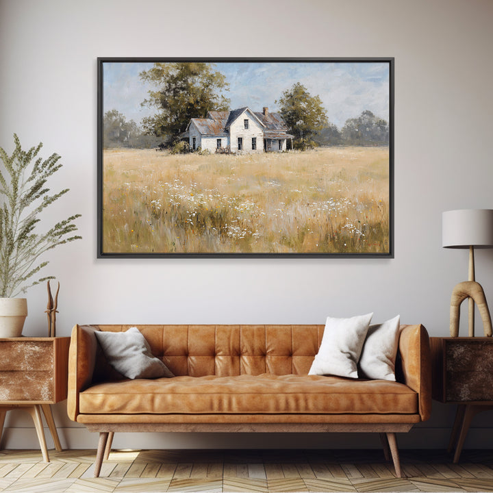 White Farmhouse Surrounded by Tall Grass Canvas Print, Country Art, Digital Print, Farmhouse Decor, Fine Art, Country, COU-3x2-62