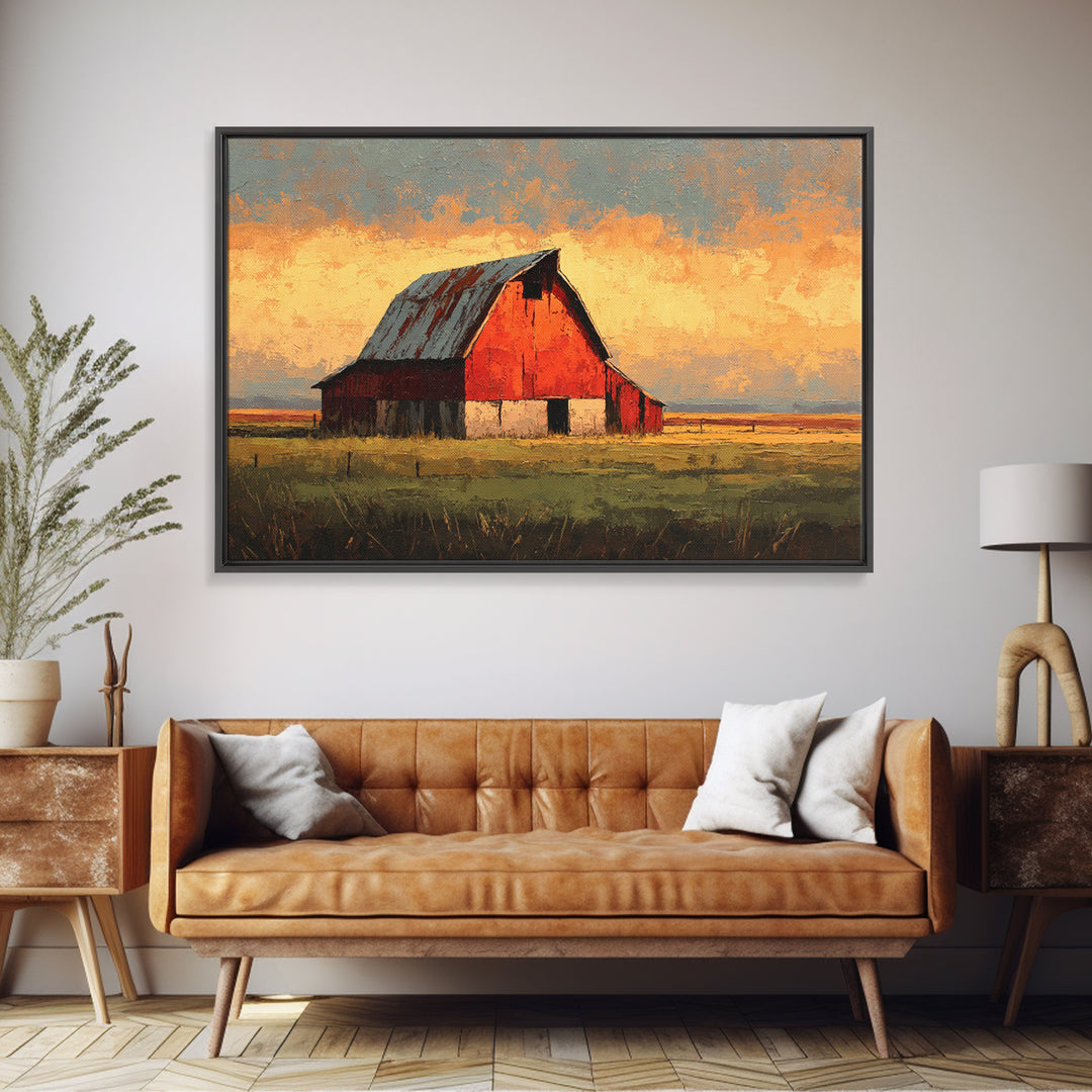 Rustic Barn Silhouette Framed Canvas Print, Country Art, Home Decor, Farmhouse Decor, Abstract Art, Country, Printable Art, COU-3x2-7