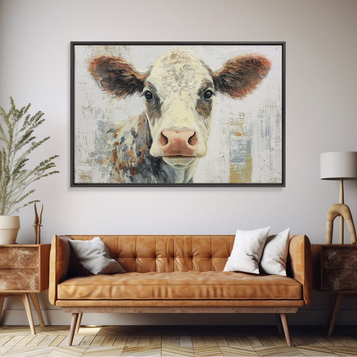 Cow Portrait with Gentle Farmhouse Personality Framed Canvas Print, Country Art, Large Wall Art, Farmhouse Decor, Country, COU-3x2-8