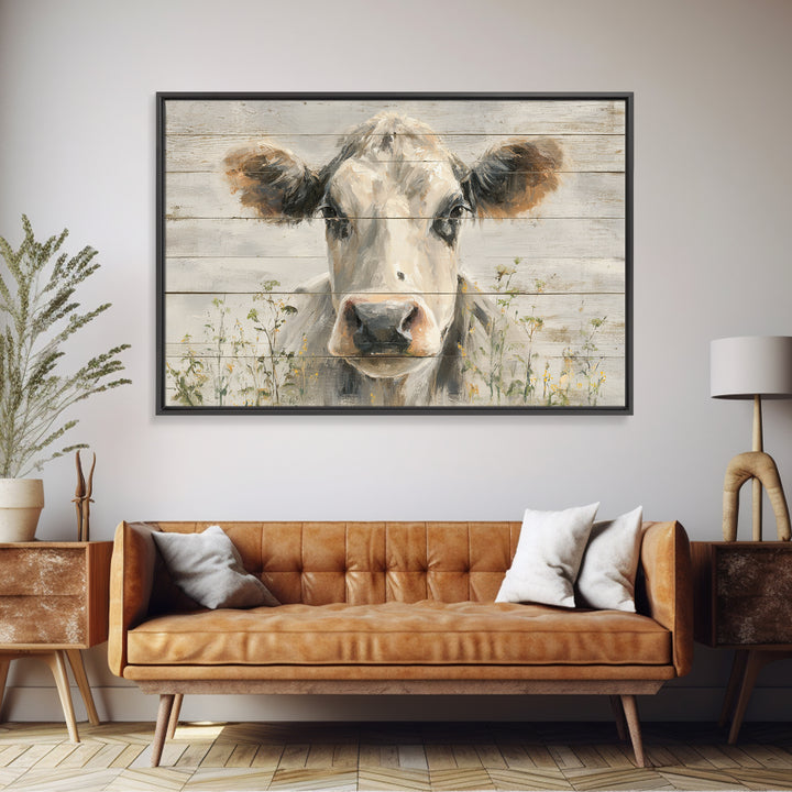 Cow Portrait with Gentle Farmhouse Personality Framed Canvas Print, Country Art, Fine Art Print, Farmhouse Decor, Country, COU-3x2-80