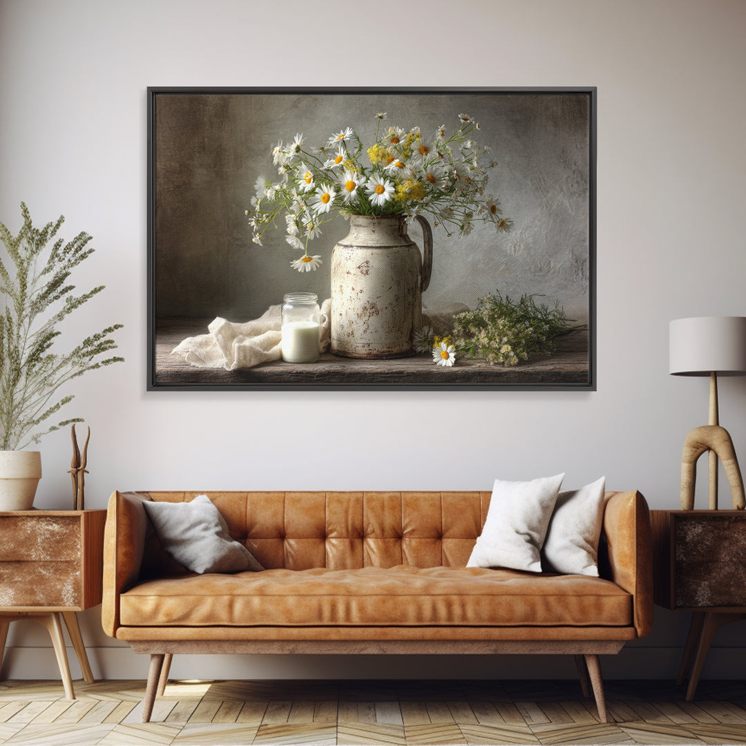 Milk Can and Daisies Rustic Still Life Canvas Print, Country Art, Gallery Wall Art, Farmhouse Decor, Oil Painting, Country, COU-3x2-89