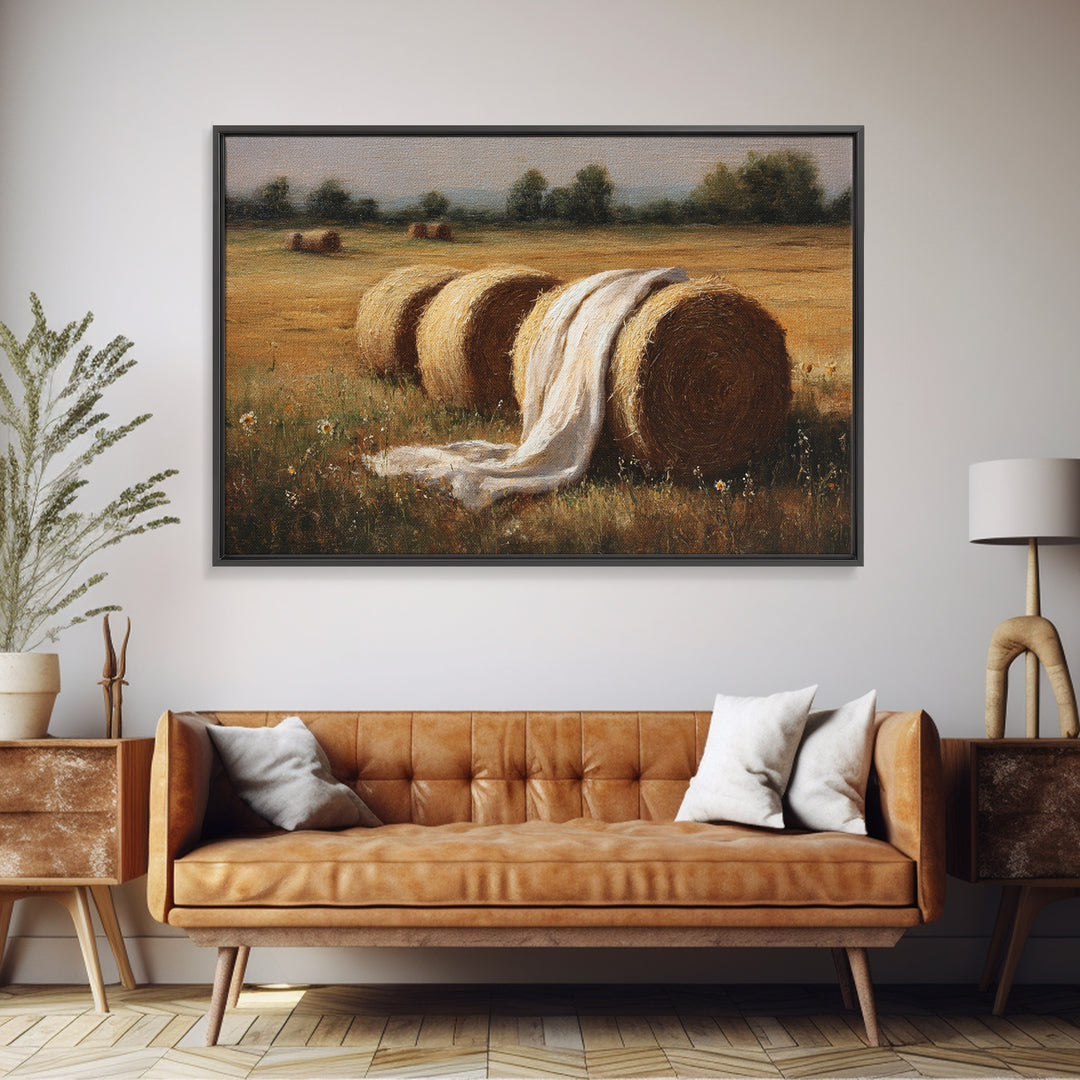 Hay Bales in Late Afternoon Sun Framed Canvas Print, Country Art, Luxury Decor, Farmhouse Decor, Fine Art, Country, COU-3x2-96