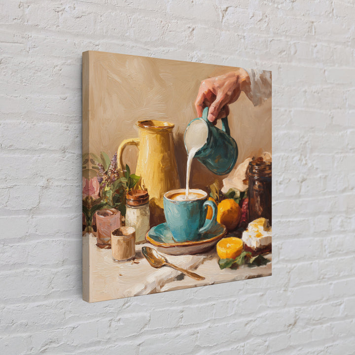 Barista Hands Pouring Milk into Espresso Framed Canvas Print, Coffee Shop Art, Neutral Decor, Cafe Decor, Fine Art, Cafe, CSA-1x1-21