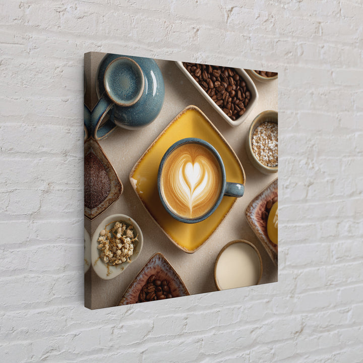 Latte Art Heart Seen from Above Framed Canvas Print, Coffee Shop Art, Digital Wall Art, Cafe Decor, Oil Painting, Cafe, CSA-1x1-28