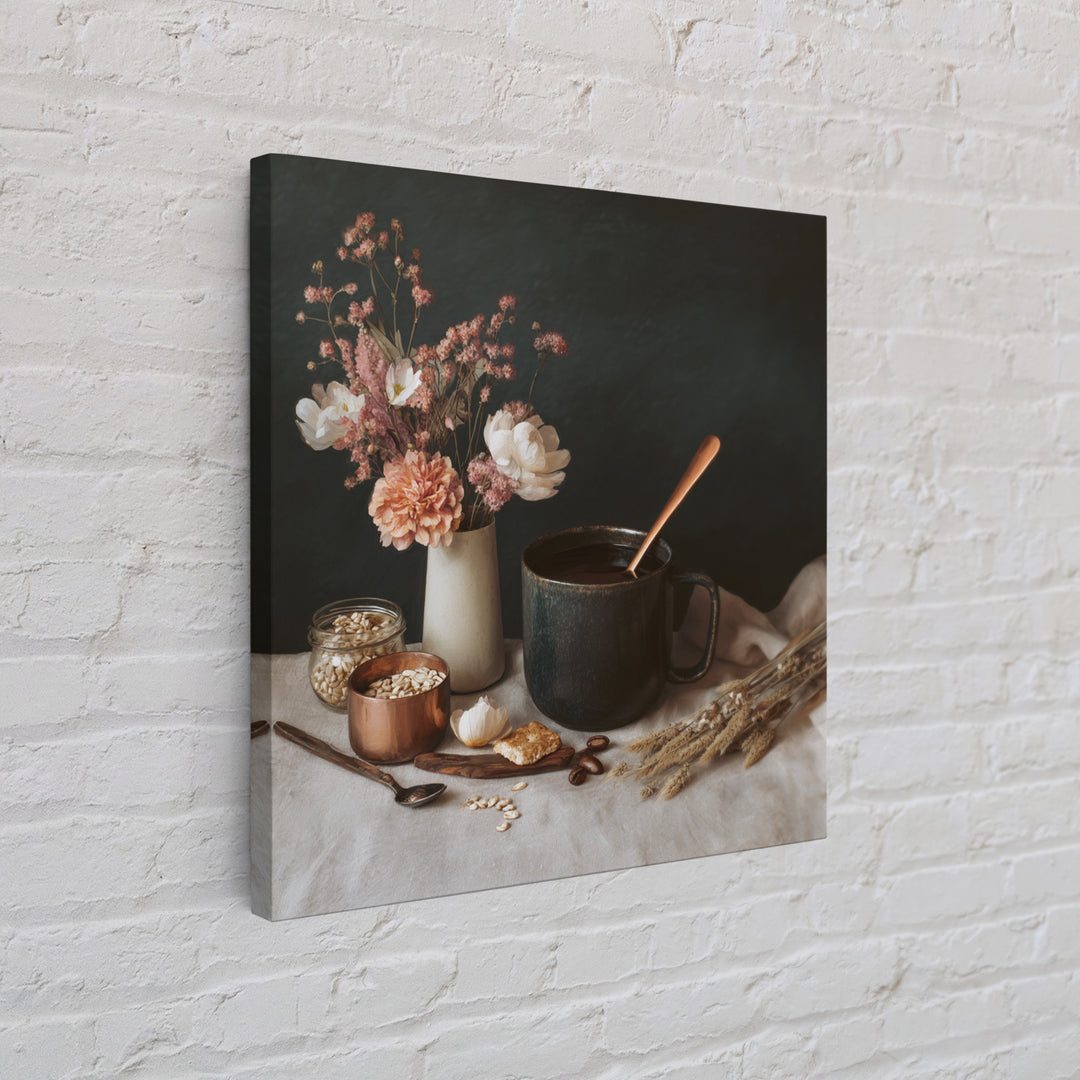 Moody Dark Roast Still Life Framed Canvas Print, Coffee Shop Art, Gallery Decor, Cafe Decor, Fine Art, Cafe, Wall Art, CSA-1x1-32