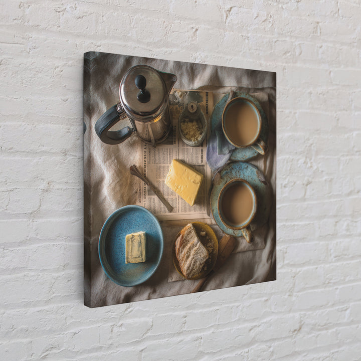 French Press and Morning Newspaper Without Readable Canvas Print, Coffee Shop Art, Coffee Wall Art, Cafe Decor, Cafe, CSA-1x1-34