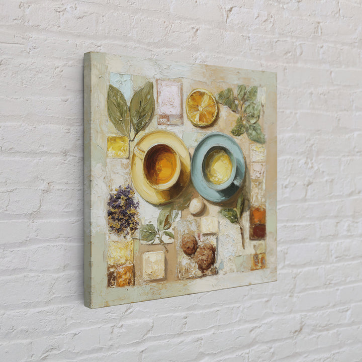 Two Cups Facing Each Other Framed Canvas Print, Coffee Shop Art, Boho Decor, Cafe Decor, Oil Painting, Cafe, Printable, CSA-1x1-37