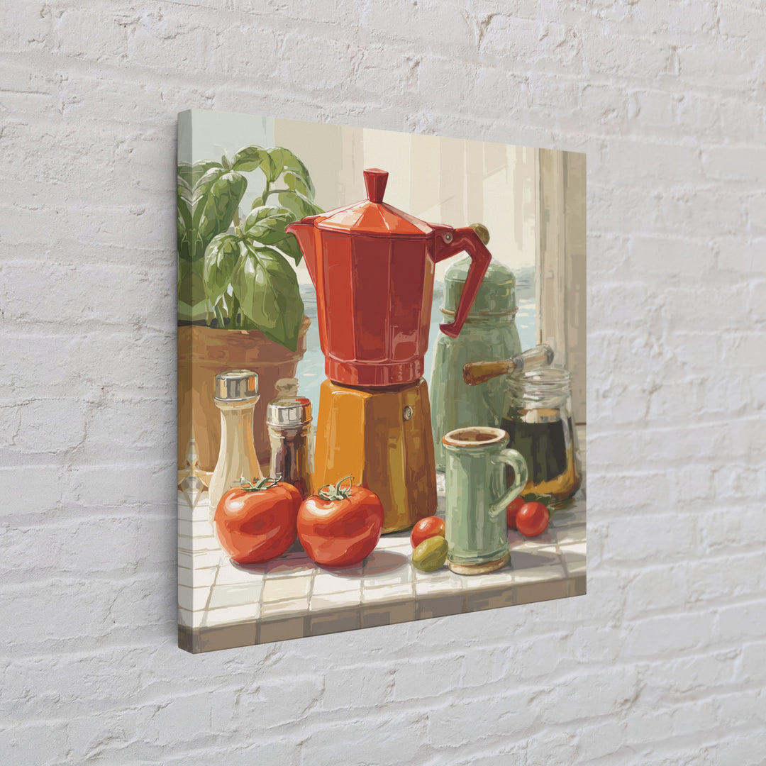 Mid Century Coffee Pot Framed Canvas Print, Coffee Shop Art, Coffee Art, Cafe Decor, Fine Art, Cafe, Textured Painting, CSA-1x1-70