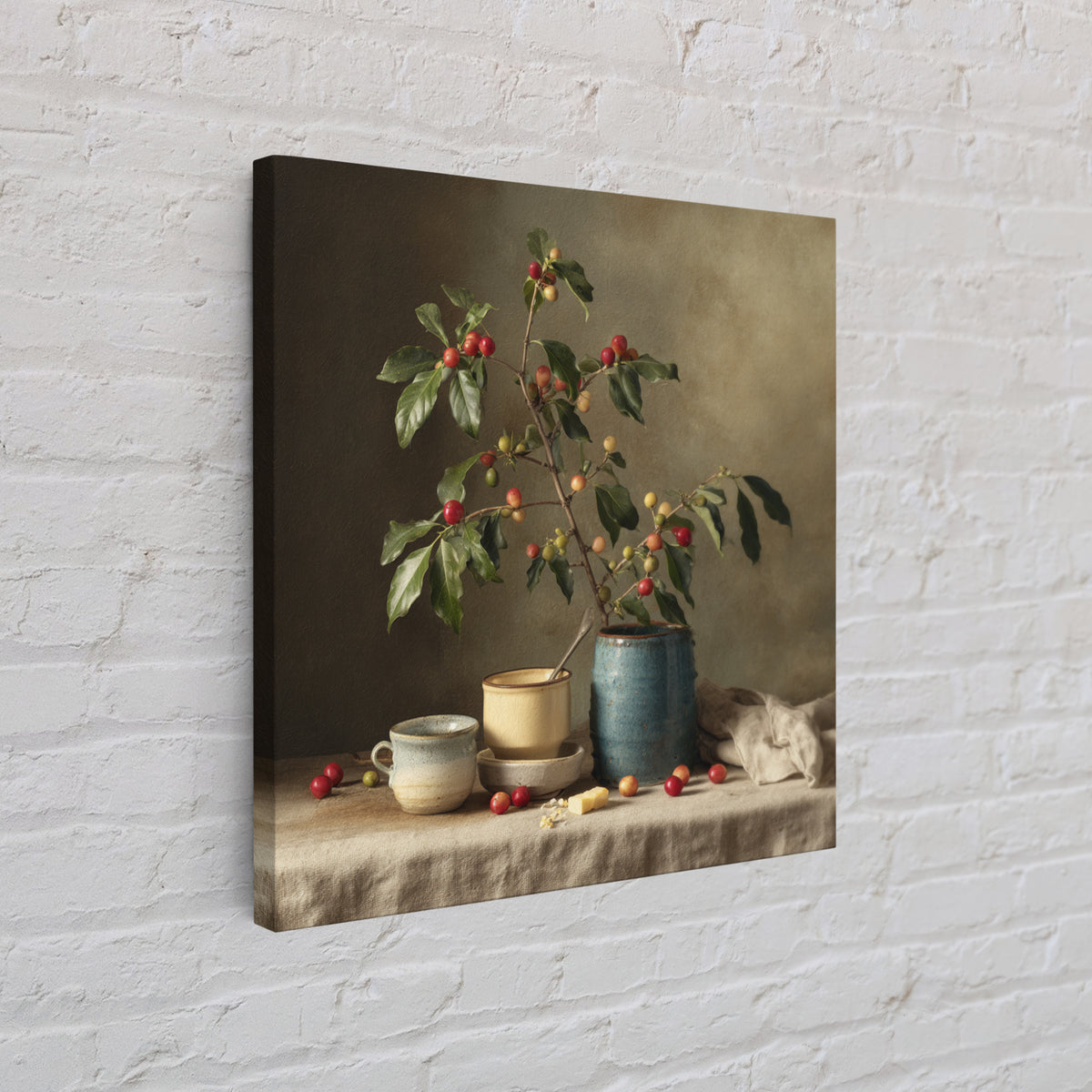 Botanical Coffee Plant Branch Framed Canvas Print, Coffee Shop Art, Statement Artwork, Cafe Decor, Fine Art, Cafe, Art Print, CSA-1x1-78