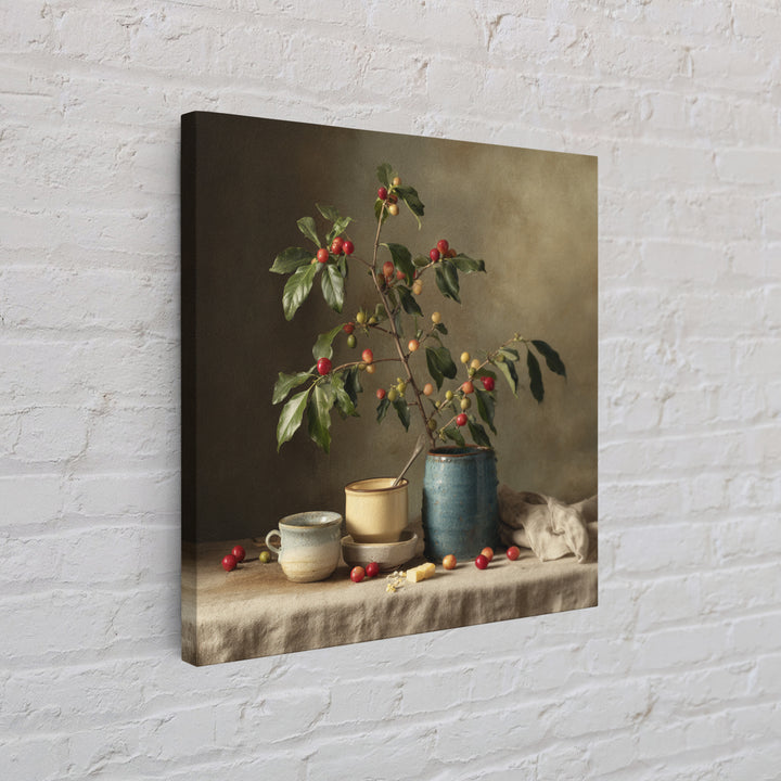 Botanical Coffee Plant Branch Framed Canvas Print, Coffee Shop Art, Statement Artwork, Cafe Decor, Fine Art, Cafe, Art Print, CSA-1x1-78