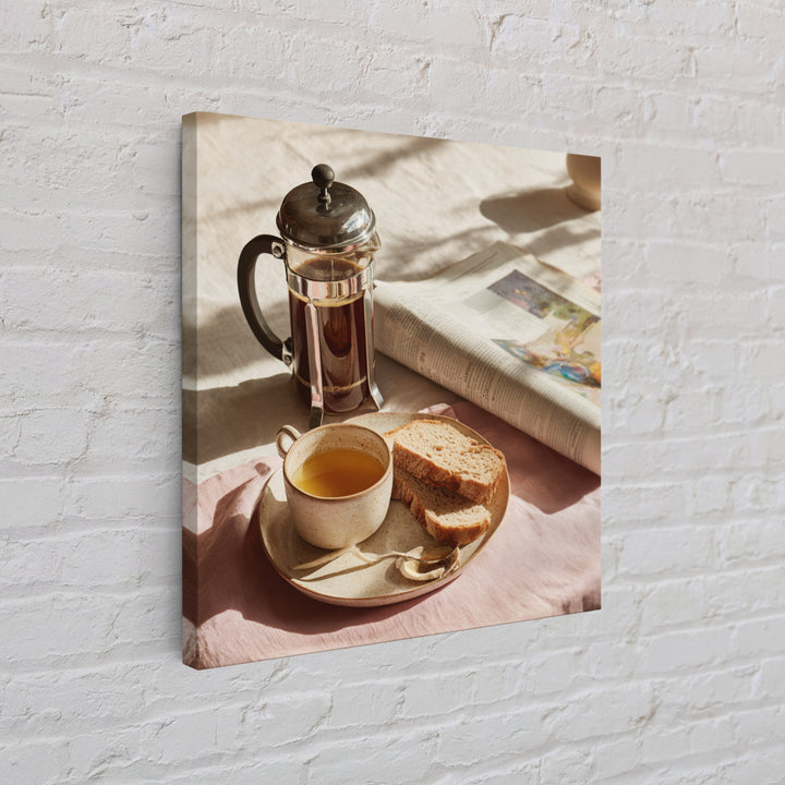 French Press and Morning Newspaper Without Readable Canvas Print, Coffee Shop Art, Boho Decor, Cafe Decor, Oil Painting, Cafe, CSA-1x1-82