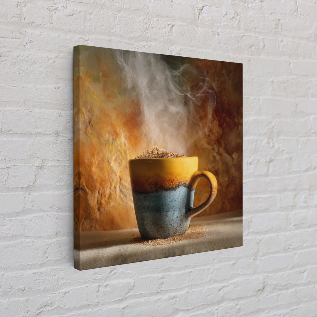 Espresso Cup with Rising Steam and Warm Canvas Print, Coffee Shop Art, Digital Wall Art, Cafe Decor, Oil Painting, Cafe, CSA-1x1-97