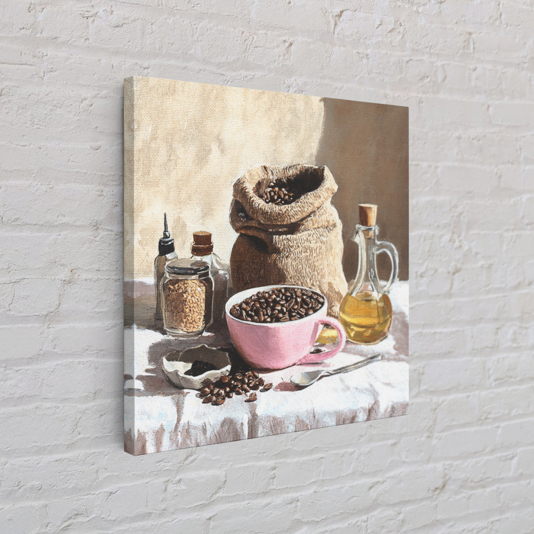 Coffee Beans and Burlap Sack Still Life Canvas Print, Coffee Shop Art, Textured Painting, Cafe Decor, Fine Art, Cafe, CSA-1x1-98