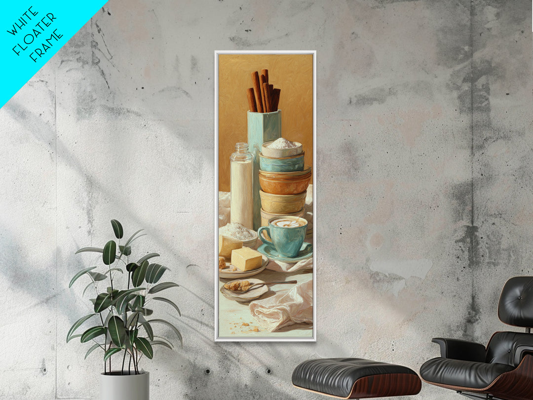 Cinnamon Sticks and Cappuccino Foam Still Life Canvas Print, Coffee Shop Art, Wall Art, Cafe Decor, Oil Painting, Cafe, CSA-1x3-12