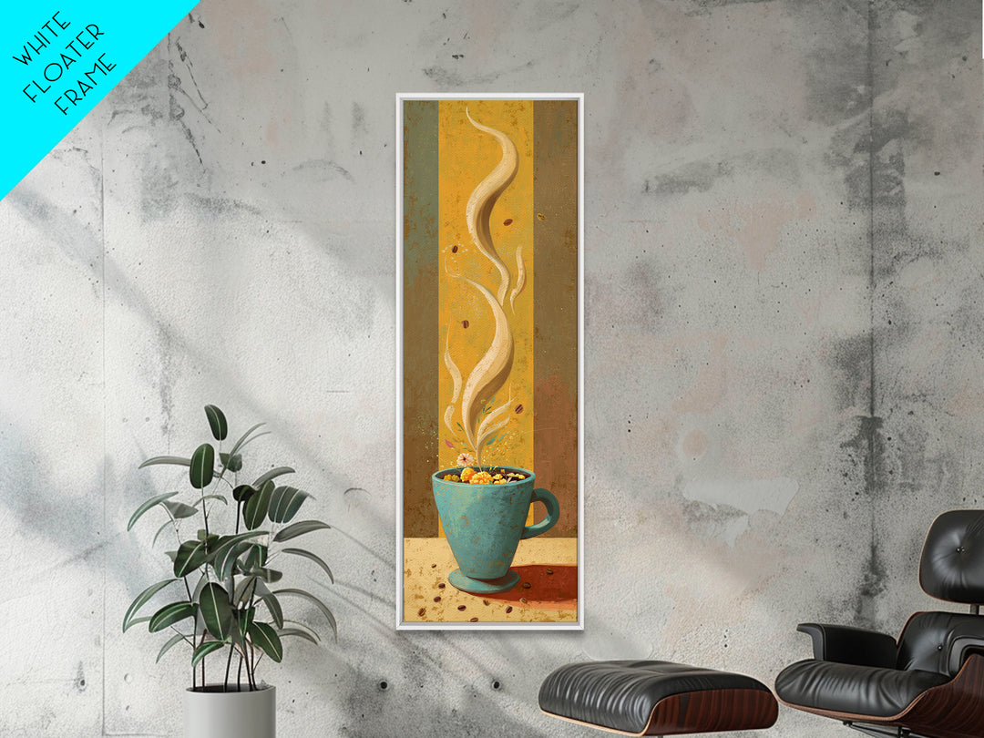 Retro Cafe Poster Coffee Cup Graphic Framed Canvas Print, Coffee Shop Art, Farmhouse Decor, Cafe Decor, Fine Art, Cafe, CSA-1x3-19
