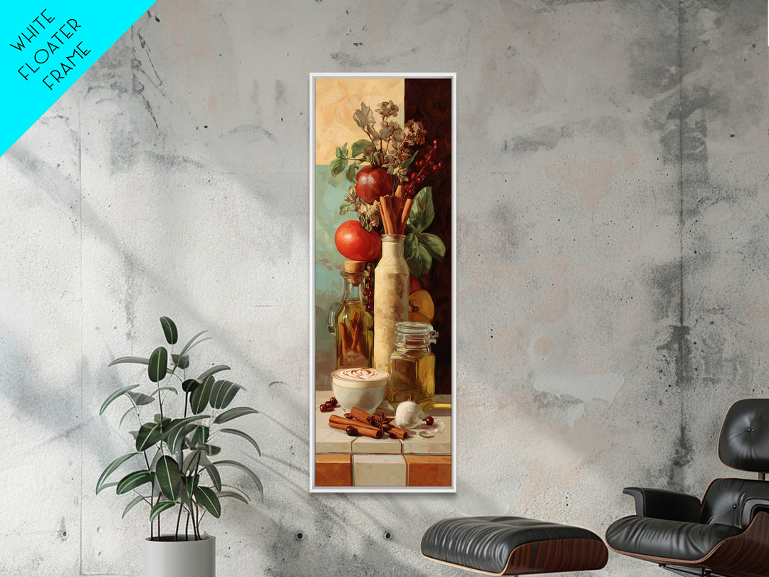 Cinnamon Sticks and Cappuccino Foam Still Life Framed Canvas Print, Coffee Shop Art, Printable Wall Art, Cafe Decor, Cafe, CSA-1x3-36